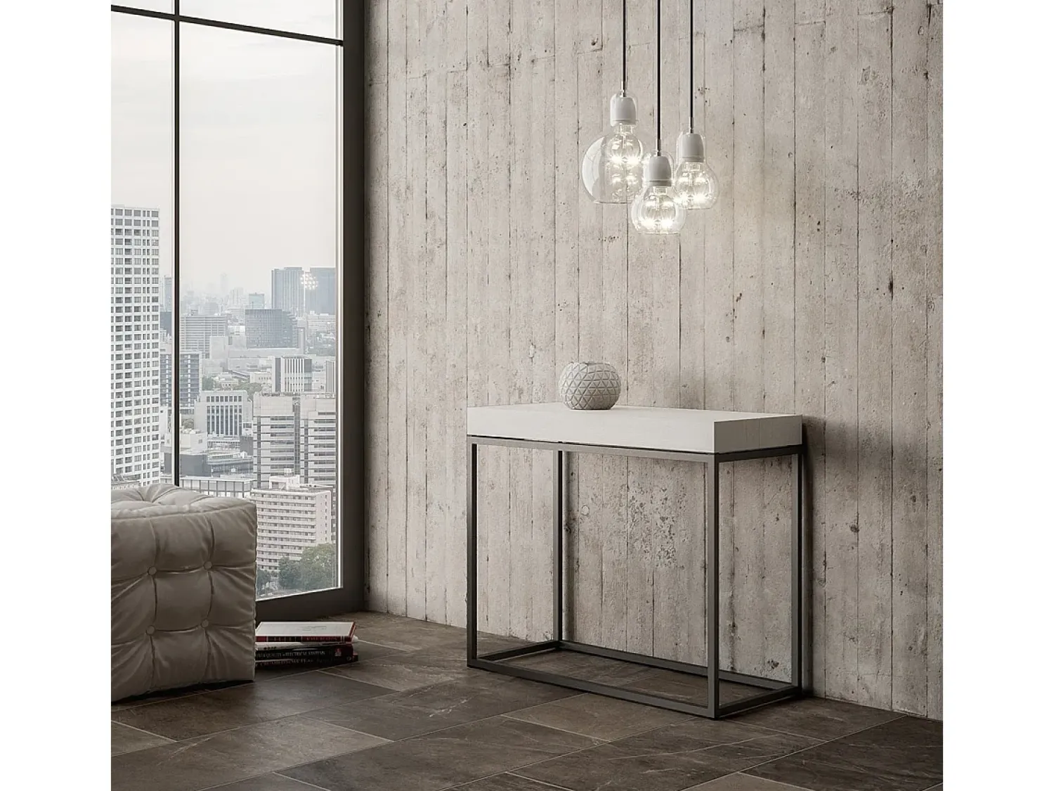 Consola|ITAMOBY Mesa consola extensível 90x40/300 cm Nordica Cinza Branca quadro Antracite Branco