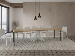Consola|Ityhome Mesa consola extensível 90x40/300 cm Krack carvalho natural pernas brancas Castanho