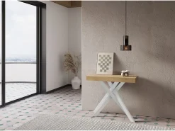 Consola|Ityhome Mesa consola extensível 90x40/300 cm Krack carvalho natural pernas brancas Castanho