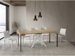 Consola|Ityhome Mesa consola extensível 90x40/300 cm Krack carvalho natural pernas brancas Castanho