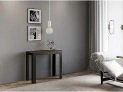 Consola*ITAMOBY Mesa consola extensível 90x40/300 cm Linea Evolution Nogueira quadro Antracite Natural escuro