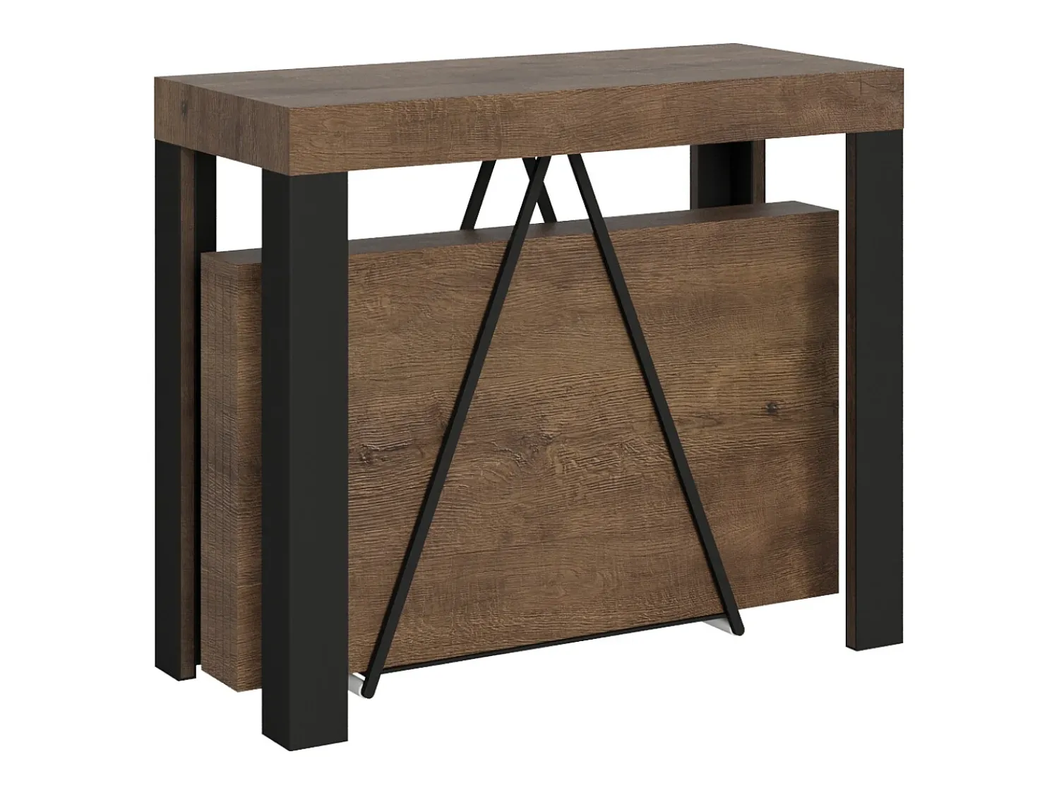 Consola|Ityhome Mesa consola extensível 90x40/300 cm Tarax nogueira quadro antracite Castanho