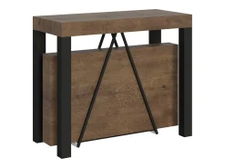 Consola*Ityhome Mesa consola extensível 90x40/196 cm Tiris Small nogueira quadro antracite Castanho