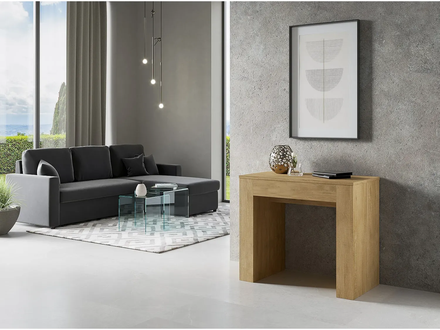 New ITAMOBY Mesa consola extensível 90x49/307 cm Extra Carvalho Natural extensões internas Castanho