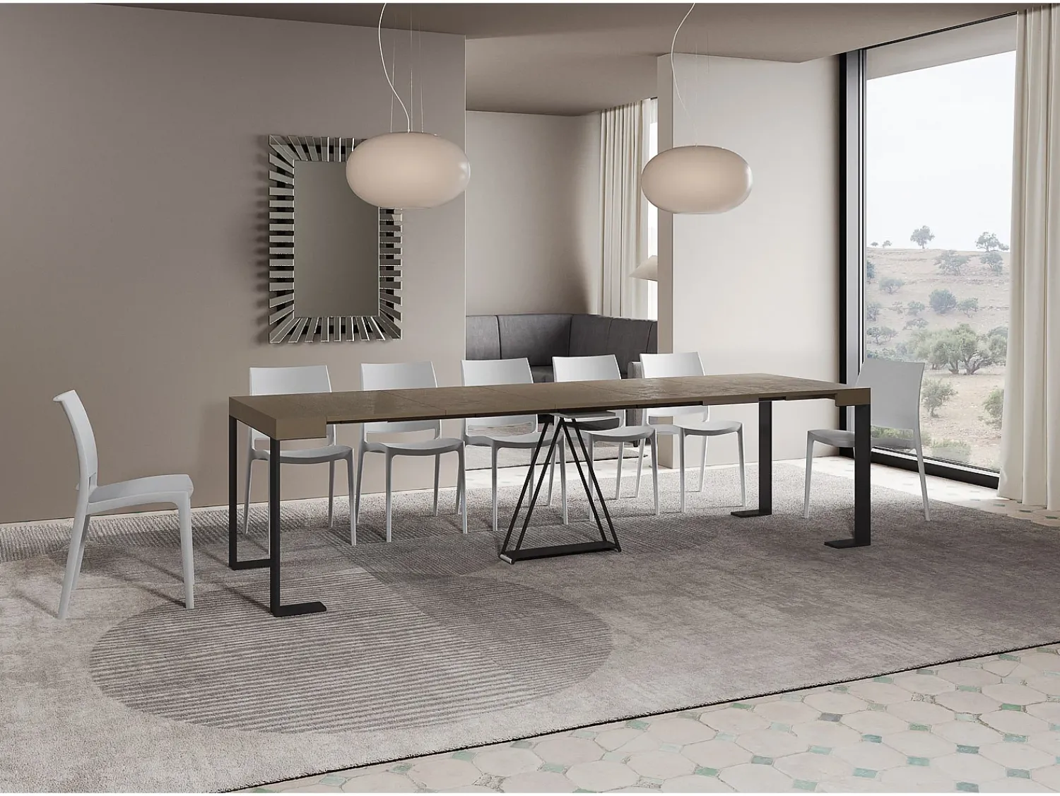 Consola*Ityhome Mesa consola extensível 90x40/300cm Zamat tortora quadro antracite Castanho