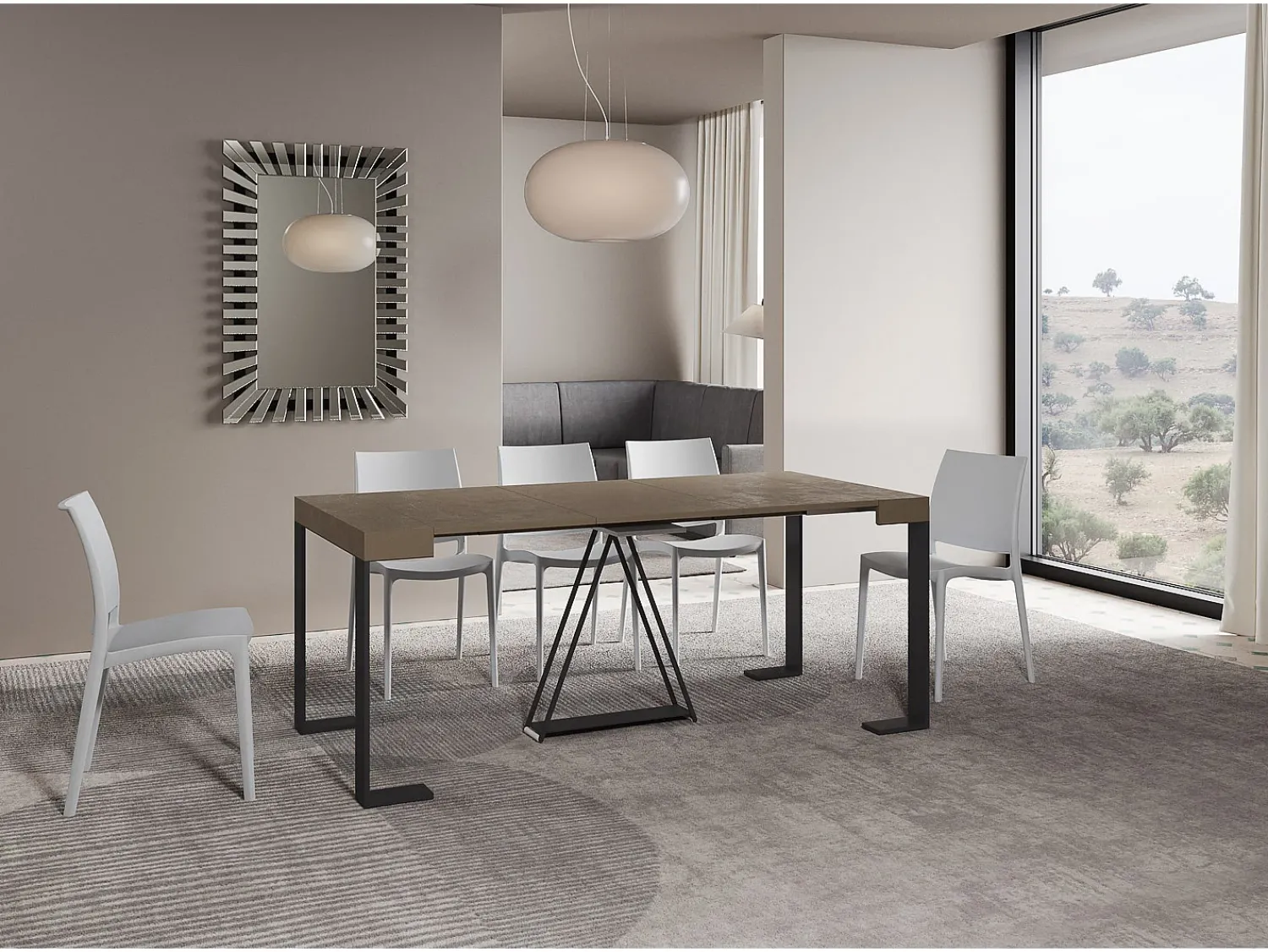 Consola*Ityhome Mesa consola extensível 90x40/300cm Zamat tortora quadro antracite Castanho