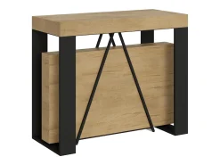 Consola|Ityhome Mesa consola extensível 90x40/300cm Zamat carvalho natural quadro antracite Castanho