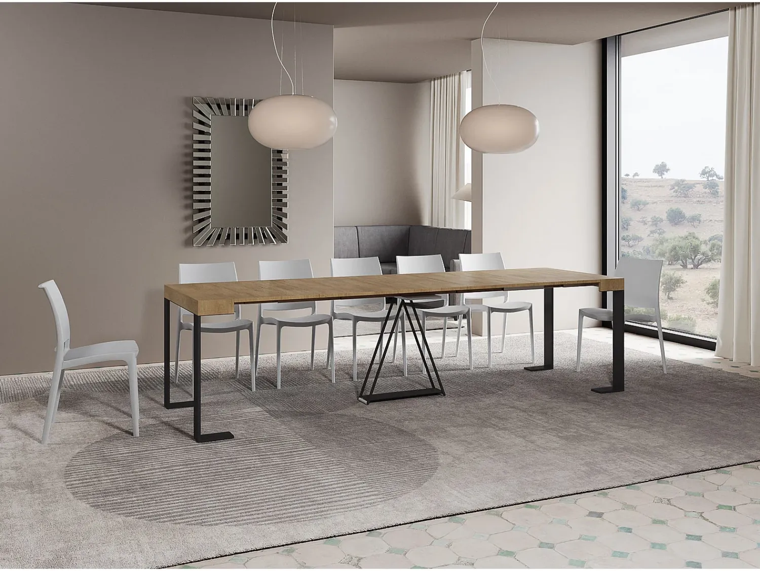 Consola|Ityhome Mesa consola extensível 90x40/300cm Zamat carvalho natural quadro antracite Castanho