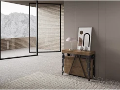 Consola|Ityhome Mesa consola extensível 90x40/300cm Aceres nogueira quadro antracite Castanho