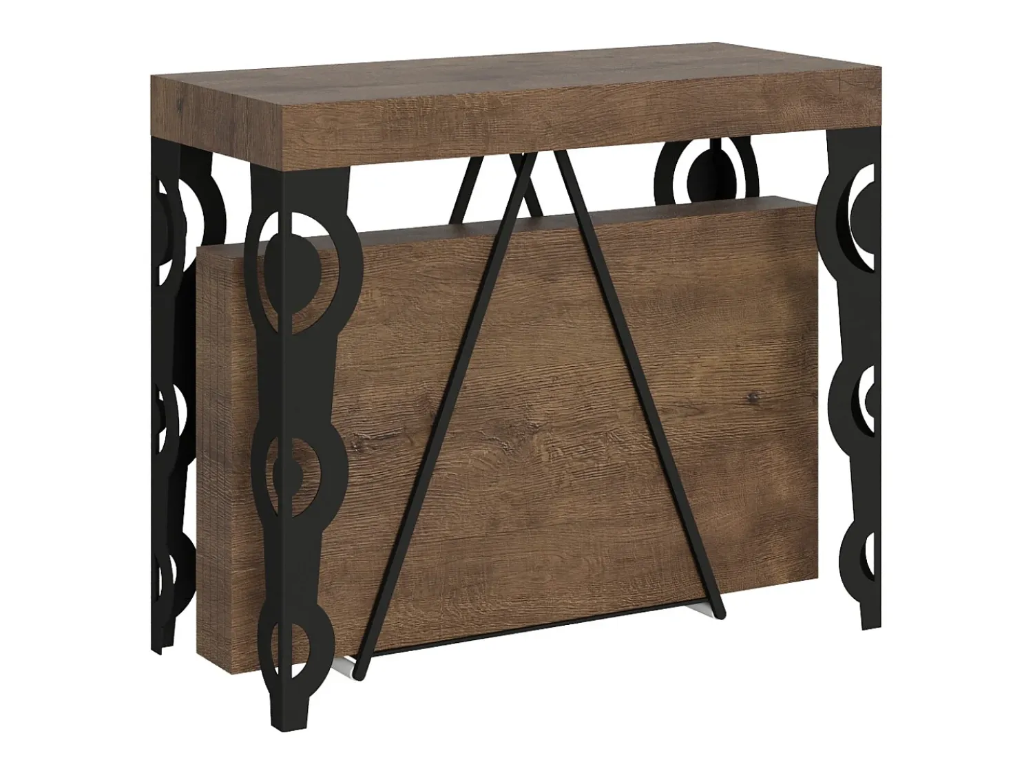 Consola|Ityhome Mesa consola extensível 90x40/300cm Aceres nogueira quadro antracite Castanho