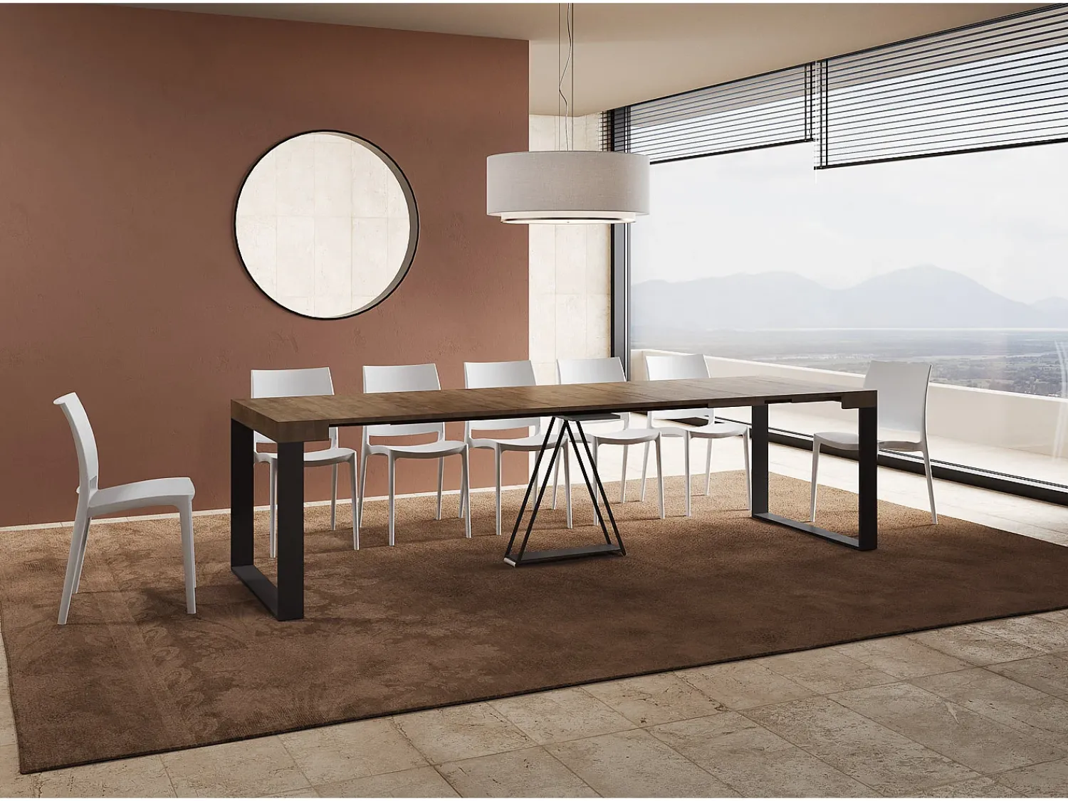Consola|Ityhome Mesa consola extensível 90x40/300cm Sketa nogueira quadro antracite Castanho