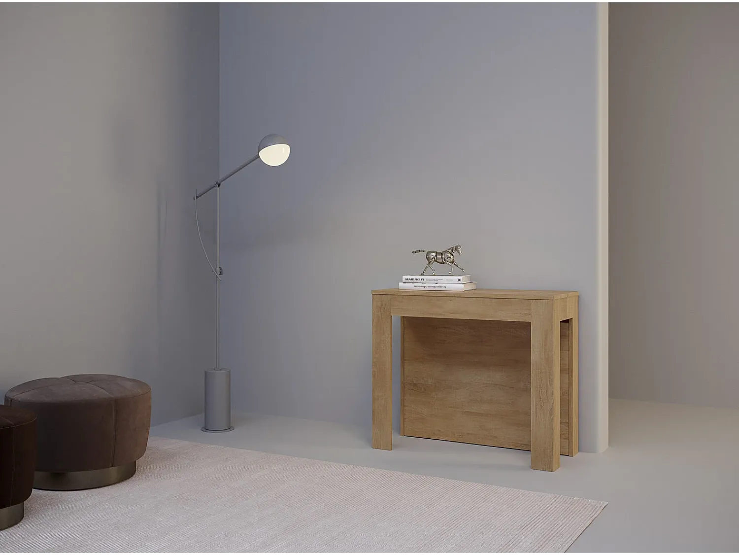 Ityhome Mesa consola extensível 90x42/290cm Cayman carvalho natural^ Consola