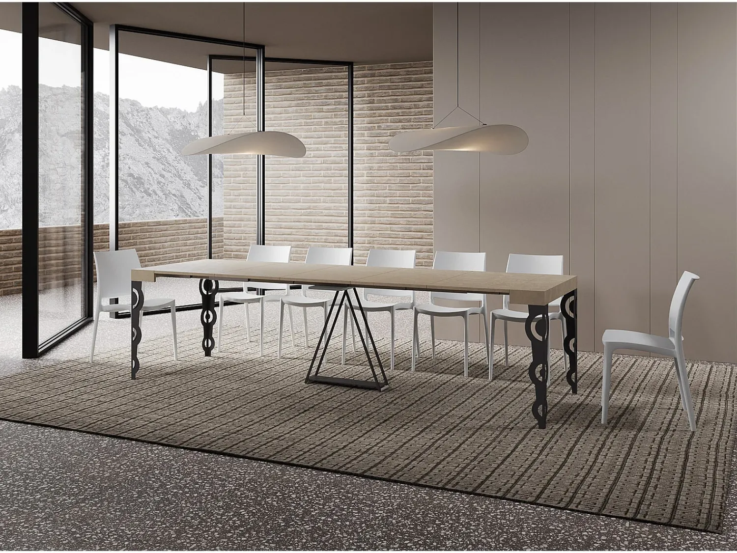 Consola*Ityhome Mesa consola extensível 90x40/300cm Aceres caxemira quadro antracite Cinzento