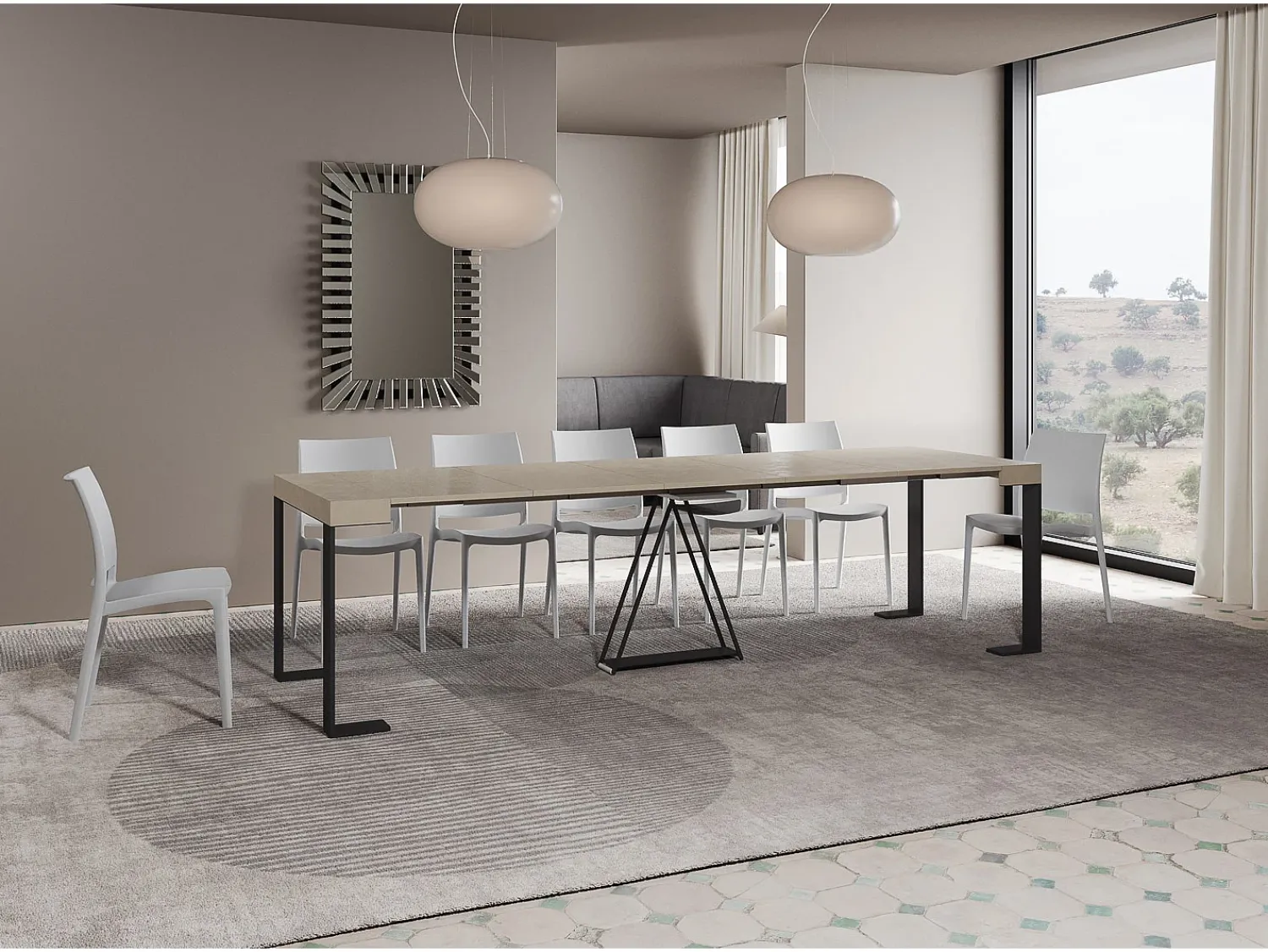 Consola|Ityhome Mesa consola extensível 90x40/300cm Zamat caxemira quadro antracite Cinzento