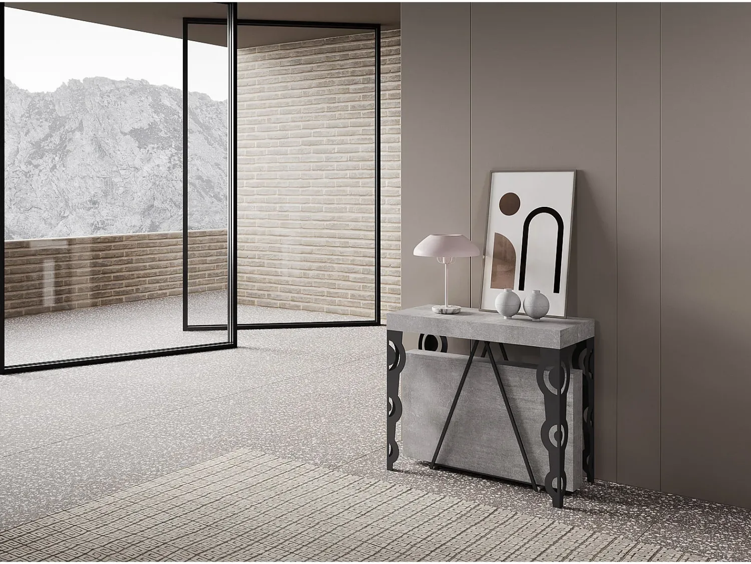 Sale Ityhome Mesa consola extensível 90x40/300cm Aceres cimento quadro antracite Cinzento