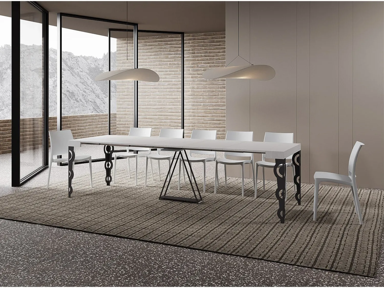 Consola*Ityhome Mesa consola extensível 90x40/300cm Aceres cinza branca quadro antracite Branco