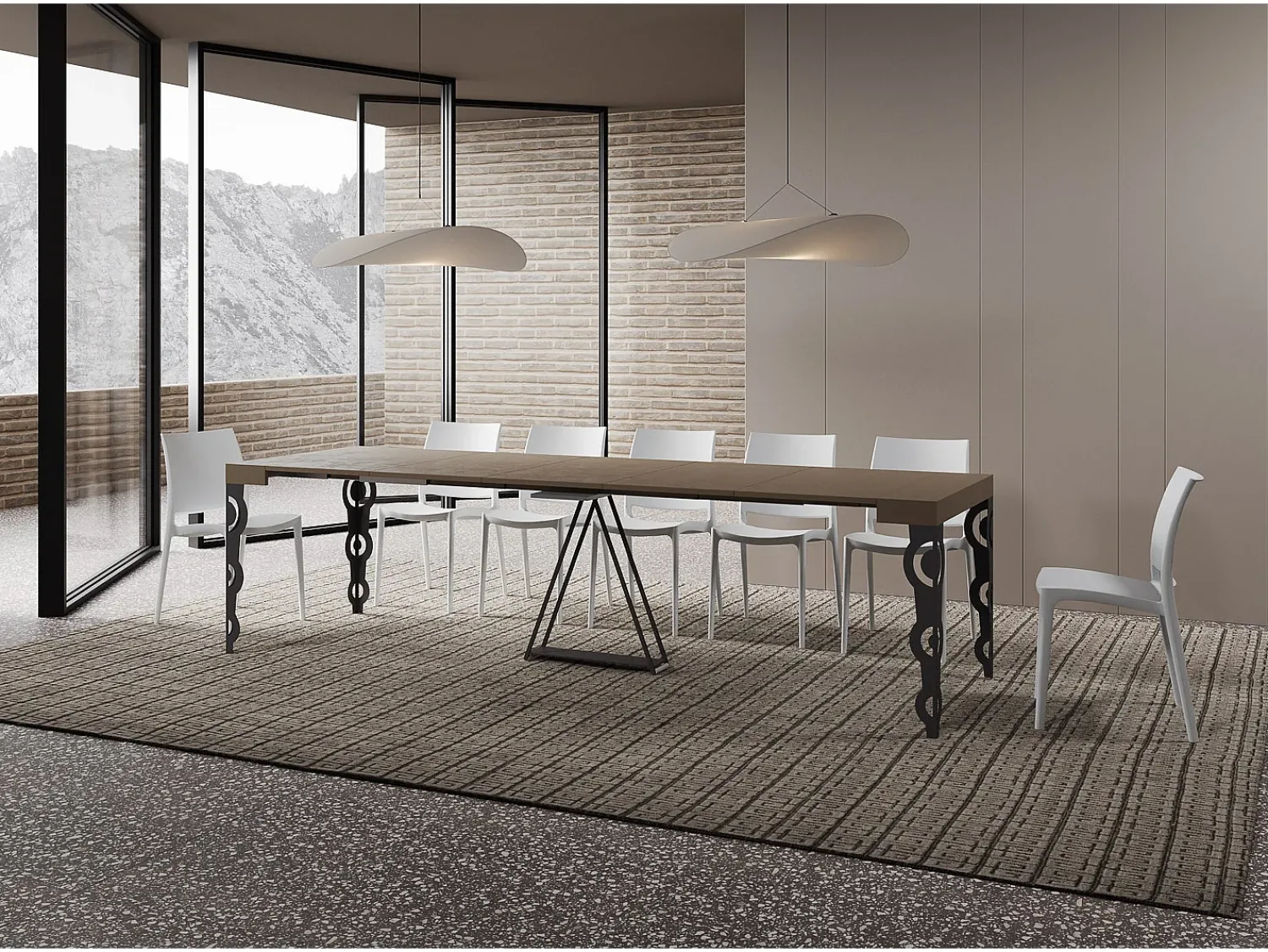 Consola*Ityhome Mesa consola extensível 90x40/300cm Aceres tortora quadro antracite Castanho