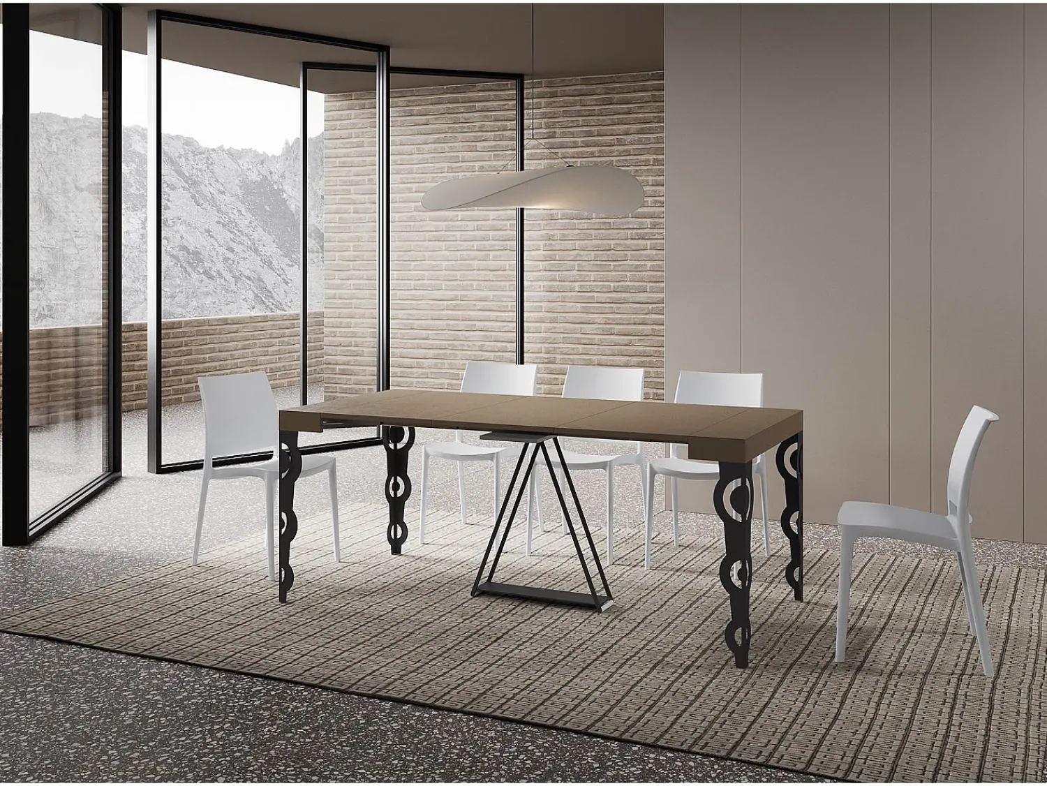 Consola*Ityhome Mesa consola extensível 90x40/300cm Aceres tortora quadro antracite Castanho