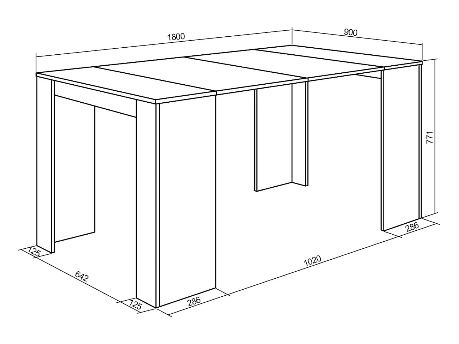 Skraut Home Mesa Consola Extensível, 160x90x77cm, Para 8 pessoas, Mesa de Jantar,^ Consola