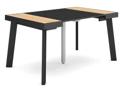 Consola|Skraut Home Mesa Consola Extensível, 140x90x73cm, Para 6 pessoas, Pés de madeira, Carvahlo e preto Natural claro