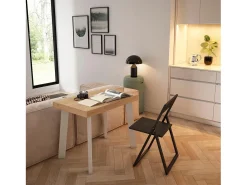 Consola*Skraut Home Mesa Consola Extensível, 222x90x73cm, Para 10 pessoas, Pés de madeira, Carvahlo e branco Natural claro