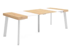 Consola*Skraut Home Mesa Consola Extensível, 222x90x73cm, Para 10 pessoas, Pés de madeira, Carvahlo e branco Natural claro