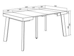 Consola*Skraut Home Mesa Consola Extensível, 160x90x73cm, Para 8 pessoas, Pés de madeira, Carvahlo e branco Natural claro