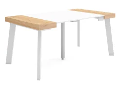 Consola*Skraut Home Mesa Consola Extensível, 160x90x73cm, Para 8 pessoas, Pés de madeira, Carvahlo e branco Natural claro
