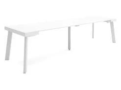 Consola|Skraut Home Mesa Consola Extensível, 302x90x73cm, Para 14 pessoas, Pés de madeira, Branco