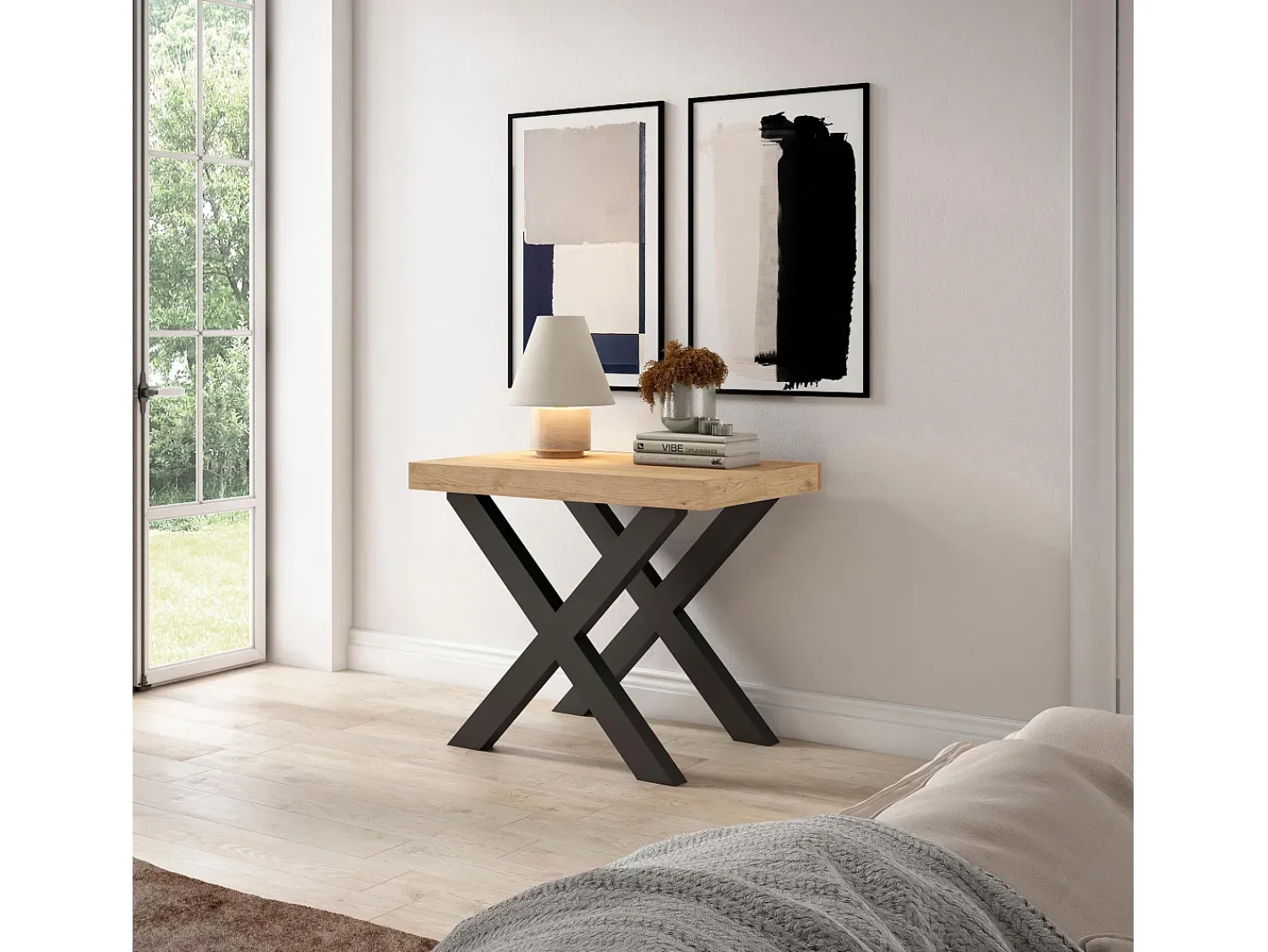 Sale Skraut Home Mesa Consola Extensível, 302x90x73cm, Para 14 pessoas, Pés de madeira, Carvahlo Natural claro