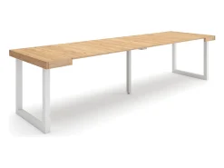 Outlet Skraut Home Mesa Consola Extensível, 302x90x73cm, Para 14 pessoas, Pés de madeira, Carvahlo Natural claro