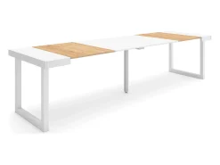 Clearance Skraut Home Mesa Consola Extensível, 302x90x73cm, Para 14 pessoas, Pés de madeira, Carvahlo e branco Natural claro