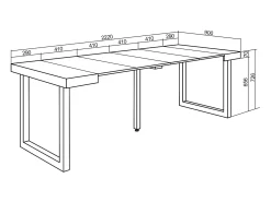 Consola*Skraut Home Mesa Consola Extensível, 222x90x73cm, Para 10 pessoas, Pés de madeira, Carvahlo e branco Natural claro