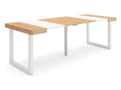 Consola*Skraut Home Mesa Consola Extensível, 222x90x73cm, Para 10 pessoas, Pés de madeira, Carvahlo e branco Natural claro