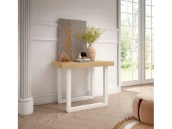 Consola*Skraut Home Mesa Consola Extensível, 222x90x73cm, Para 10 pessoas, Pés de madeira, Carvahlo e branco Natural claro