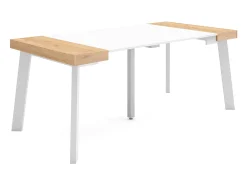 Skraut Home Mesa Consola Extensível, 180x90x73cm, Para 8 pessoas, Pés de madeira, Carvahlo e branco^ Consola