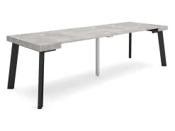 Consola|Skraut Home Mesa Consola Extensível, 262x90x73cm, Para 12 pessoas, Pés de madeira, Cimento Cinzento