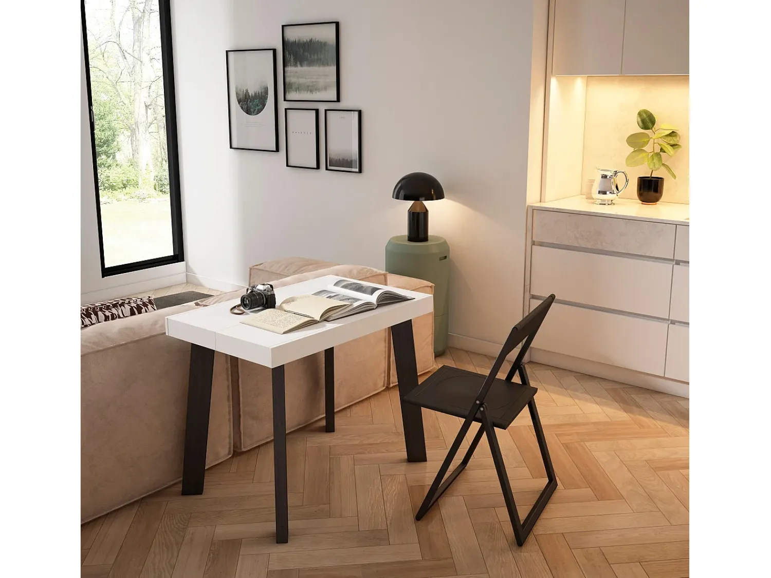 Consola*Skraut Home Mesa Consola Extensível, 262x90x73cm, Para 12 pessoas, Pés de madeira, Branco