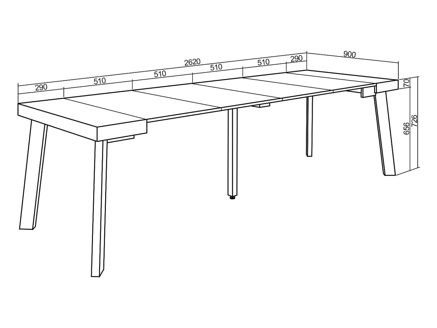 Consola*Skraut Home Mesa Consola Extensível, 262x90x73cm, Para 12 pessoas, Pés de madeira, Branco