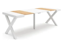 Skraut Home Mesa Consola Extensível, 222x90x73cm, Para 10 pessoas, Pés de madeira, Carvahlo e branco^ Consola