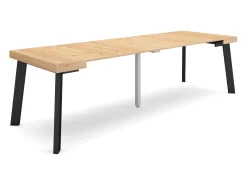 Skraut Home Mesa Consola Extensível, 262x90x73cm, Para 12 pessoas, Pés de madeira, Carvahlo^ Consola
