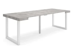 Consola|Skraut Home Mesa Consola Extensível, 222x90x73cm, Para 10 pessoas, Pés de madeira, Cimento Cinzento