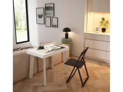 Consola*Skraut Home Mesa Consola Extensível, 302x90x73cm, Para 14 pessoas, Pés de madeira, Carvahlo e branco Natural claro