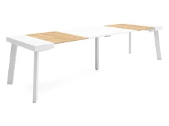 Consola*Skraut Home Mesa Consola Extensível, 302x90x73cm, Para 14 pessoas, Pés de madeira, Carvahlo e branco Natural claro