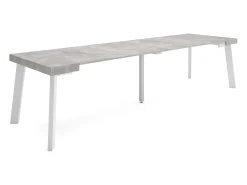 Consola*Skraut Home Mesa Consola Extensível, 302x90x73cm, Para 14 pessoas, Pés de madeira, Cimento Cinzento