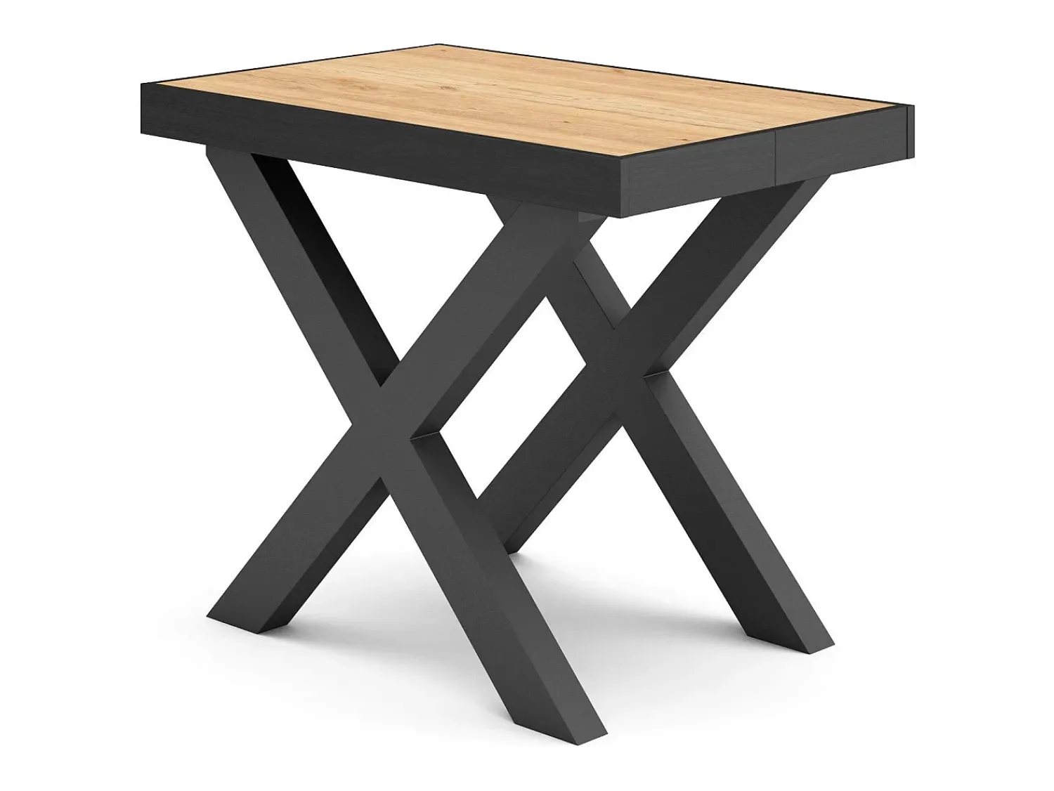 Consola*Skraut Home Mesa Consola Extensível, 222x90x73cm, Para 10 pessoas, Pés de madeira, Carvahlo e preto Natural claro