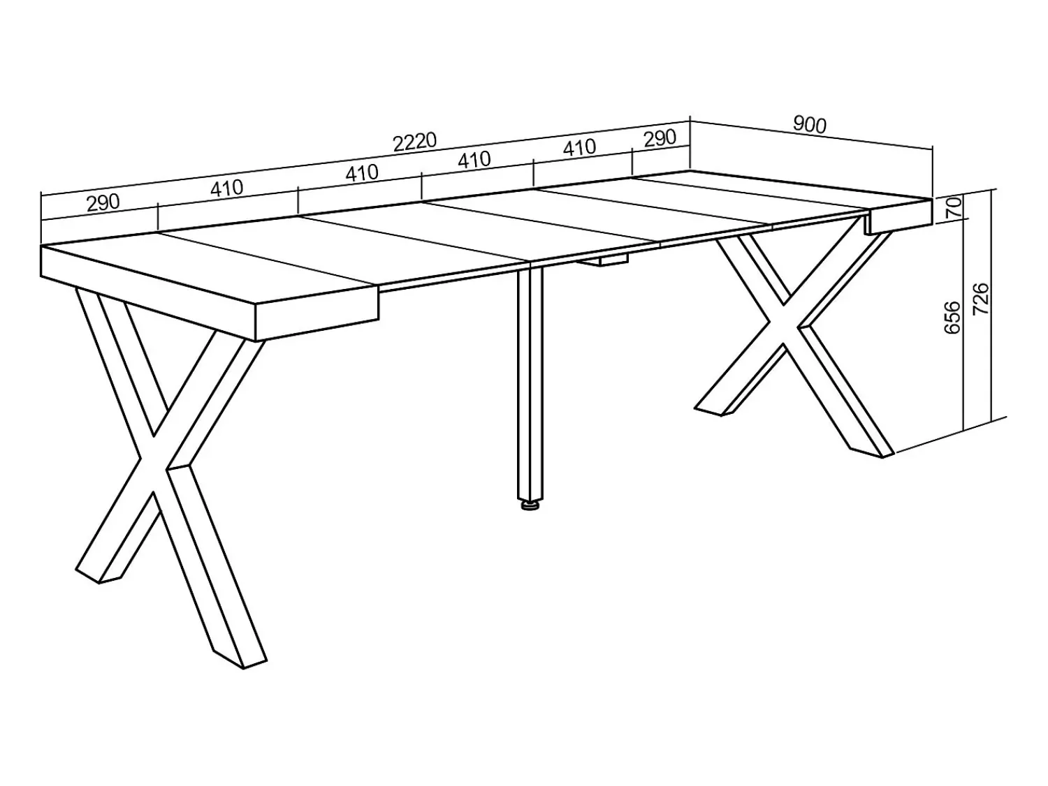 Consola*Skraut Home Mesa Consola Extensível, 222x90x73cm, Para 10 pessoas, Pés de madeira, Carvahlo e preto Natural claro