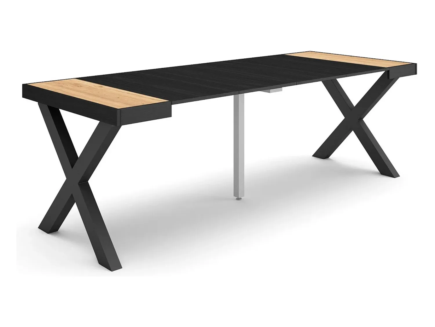 Consola*Skraut Home Mesa Consola Extensível, 222x90x73cm, Para 10 pessoas, Pés de madeira, Carvahlo e preto Natural claro