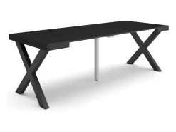 Consola|Skraut Home Mesa Consola Extensível, 222x90x73cm, Para 10 pessoas, Pés de madeira, Preto