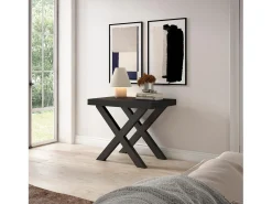 Consola|Skraut Home Mesa Consola Extensível, 222x90x73cm, Para 10 pessoas, Pés de madeira, Preto